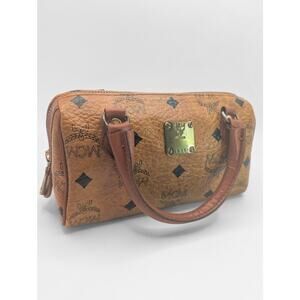 Authentic MCM Cognac Leather Visetos Mini Boston Bag (No Strap)